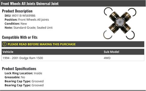 Front Wheels All Joints Universal Joint - Compatible with 1994-2001 Dodge Ram 1500 4WD in Saudi Arabia