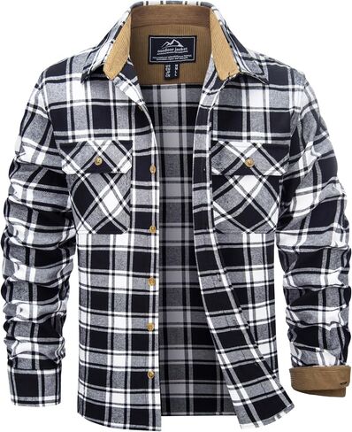 TACVASEN Flannel Shirt for Men Long Sleeve Plaid Shirt Corduroy Cuff Collar Casual Lightweight Cotton Button Down Shirts in Saudi Arabia