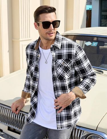 TACVASEN Flannel Shirt for Men Long Sleeve Plaid Shirt Corduroy Cuff Collar Casual Lightweight Cotton Button Down Shirts in Saudi Arabia