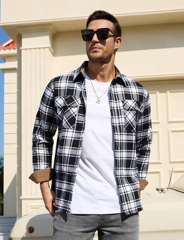 TACVASEN Flannel Shirt for Men Long Sleeve Plaid Shirt Corduroy Cuff Collar Casual Lightweight Cotton Button Down Shirts in Saudi Arabia
