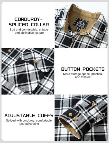 TACVASEN Flannel Shirt for Men Long Sleeve Plaid Shirt Corduroy Cuff Collar Casual Lightweight Cotton Button Down Shirts in Saudi Arabia