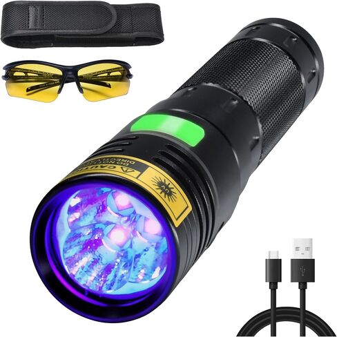 DARKBEAM UV 365nm Flashlight Black Light LED، مشاعل الأشعة فوق البنفسجية، مصباح أخشاب USB -C قوي قابل لإعادة الشحن، مقاوم للماء قابل للتركيز، كشف تسرب بول الحيوانات الأليفة والتيار المتردد، لعلاج الراتنج in Kuwait