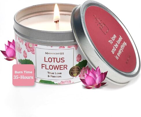 Magnificent 101 Lotus Flower Aromatherapy Candle - 6 Oz - 24 Hour Burn - Soy Wax Tin Candle for True Love & Passion, Purification, Manifestation & Chakra Healing - Lotus Scented Candle in Kuwait