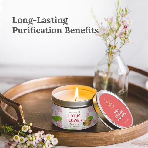 Magnificent 101 Lotus Flower Aromatherapy Candle - 6 Oz - 24 Hour Burn - Soy Wax Tin Candle for True Love & Passion, Purification, Manifestation & Chakra Healing - Lotus Scented Candle in Kuwait