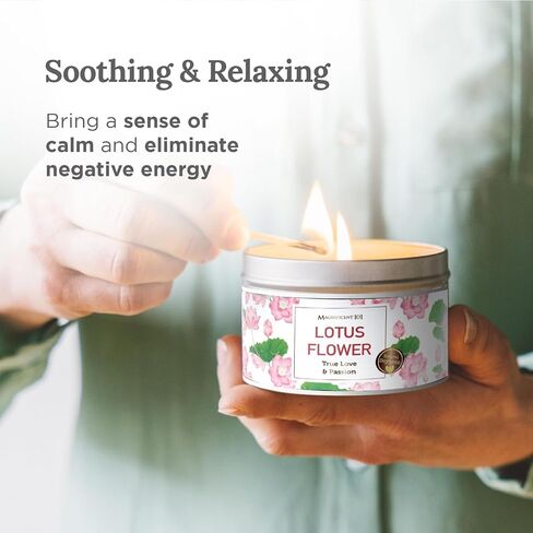 Magnificent 101 Lotus Flower Aromatherapy Candle - 6 Oz - 24 Hour Burn - Soy Wax Tin Candle for True Love & Passion, Purification, Manifestation & Chakra Healing - Lotus Scented Candle in Kuwait