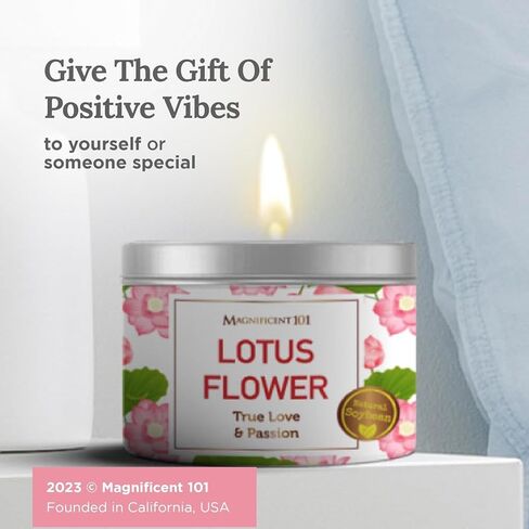 Magnificent 101 Lotus Flower Aromatherapy Candle - 6 Oz - 24 Hour Burn - Soy Wax Tin Candle for True Love & Passion, Purification, Manifestation & Chakra Healing - Lotus Scented Candle in Kuwait
