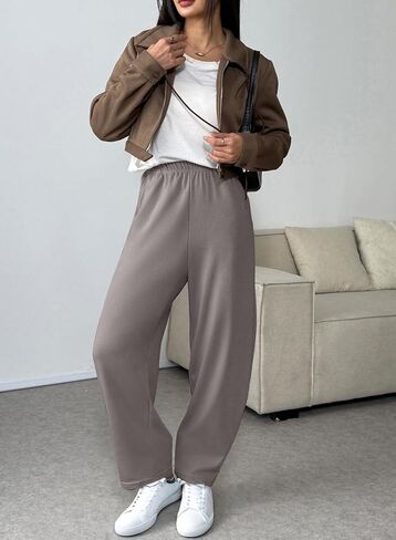 EVALESS Wide Leg Sweatpants Women Fall Clothes Casual Elastic High Waisted Baggy Pants Cropped Length Ballon Joggers in Saudi Arabia