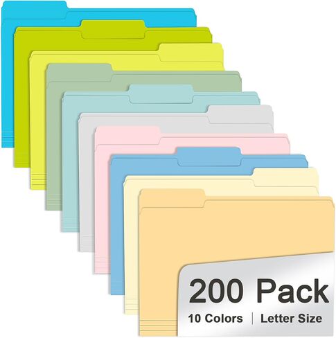 File Folder, RAZCC 200 Pack 1/3 Cut Tab Colored Folders, Colored File Folder Letter Size for Office Classroom Use, Folders with Tabs Assorted 5 Colors in Saudi Arabia