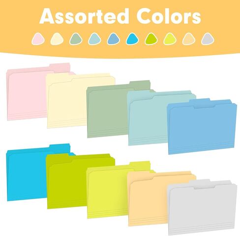 File Folder, RAZCC 200 Pack 1/3 Cut Tab Colored Folders, Colored File Folder Letter Size for Office Classroom Use, Folders with Tabs Assorted 5 Colors in Saudi Arabia