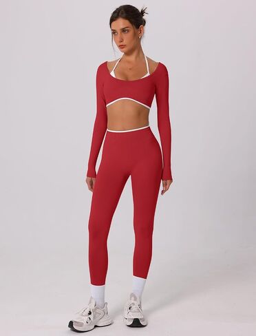 ABOCIW Workout Sets for Women Long Sleeve Crop Top Scrunch Butt Lifting High Waist Leggings 2 Piece Gym Yoga Outfits in Saudi Arabia