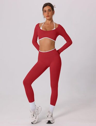 ABOCIW Workout Sets for Women Long Sleeve Crop Top Scrunch Butt Lifting High Waist Leggings 2 Piece Gym Yoga Outfits in Saudi Arabia