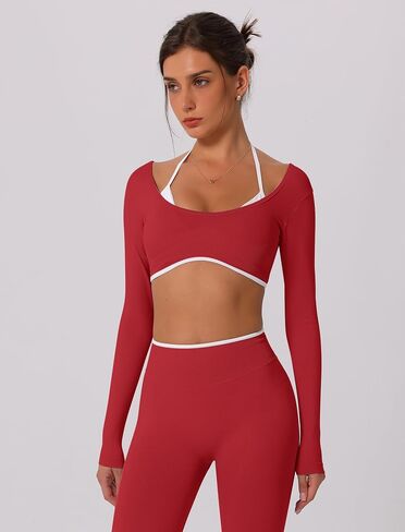 ABOCIW Workout Sets for Women Long Sleeve Crop Top Scrunch Butt Lifting High Waist Leggings 2 Piece Gym Yoga Outfits in Saudi Arabia