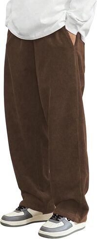 Floerns Men's Baggy Loose Fit Corduroy Straight Wide Leg Pants Elastic Waist Casual Pants with Pocket in Saudi Arabia