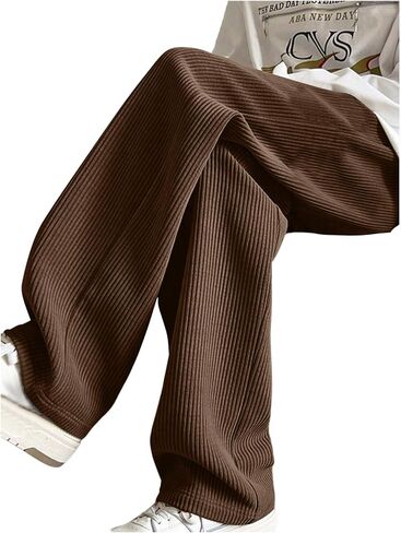 Floerns Men's Baggy Loose Fit Corduroy Straight Wide Leg Pants Elastic Waist Casual Pants with Pocket in Saudi Arabia