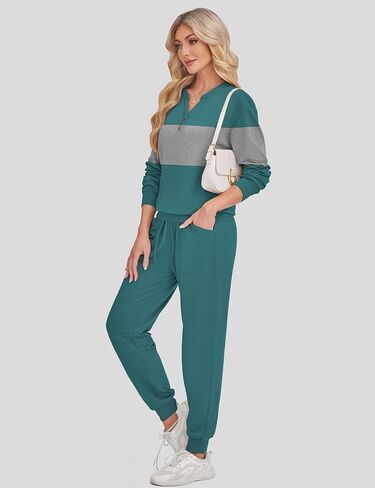 SHESHOW Women Two Piece Outfits Lounge Sets V-neck Button Down Sweatshirt High Waisted Joggers Trendy Tracksuit S-XXL in Saudi Arabia