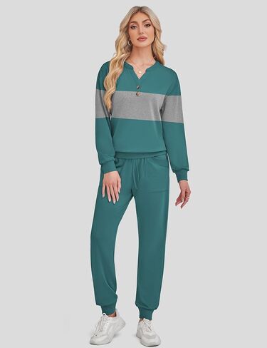 SHESHOW Women Two Piece Outfits Lounge Sets V-neck Button Down Sweatshirt High Waisted Joggers Trendy Tracksuit S-XXL in Saudi Arabia
