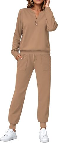 SHESHOW Women Two Piece Outfits Lounge Sets V-neck Button Down Sweatshirt High Waisted Joggers Trendy Tracksuit S-XXL in Saudi Arabia