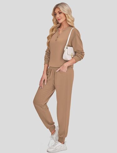 SHESHOW Women Two Piece Outfits Lounge Sets V-neck Button Down Sweatshirt High Waisted Joggers Trendy Tracksuit S-XXL in Saudi Arabia