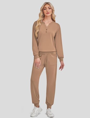 SHESHOW Women Two Piece Outfits Lounge Sets V-neck Button Down Sweatshirt High Waisted Joggers Trendy Tracksuit S-XXL in Saudi Arabia