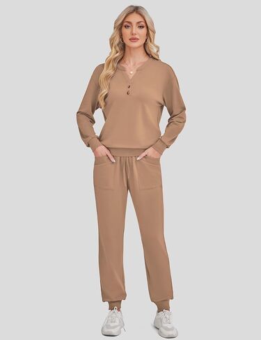 SHESHOW Women Two Piece Outfits Lounge Sets V-neck Button Down Sweatshirt High Waisted Joggers Trendy Tracksuit S-XXL in Saudi Arabia