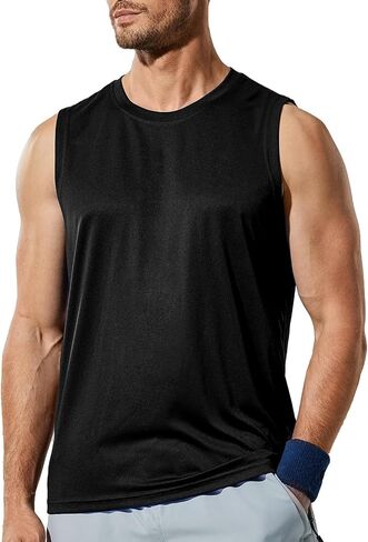 Men's Workout Sleeveless Shirts Quick Dry Muscle Swim Shirt Gym Fitness Running Beach Tank Tops in Saudi Arabia