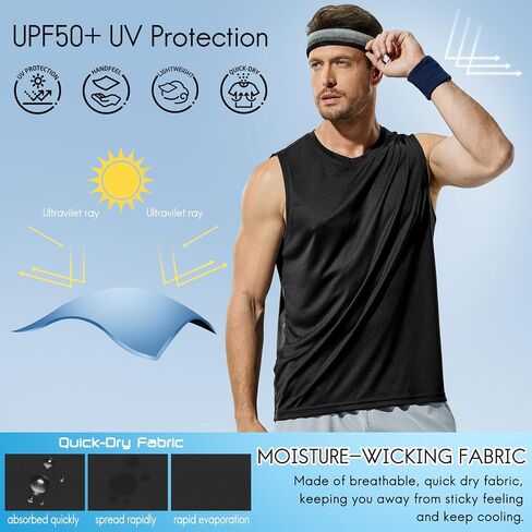 Men's Workout Sleeveless Shirts Quick Dry Muscle Swim Shirt Gym Fitness Running Beach Tank Tops in Saudi Arabia
