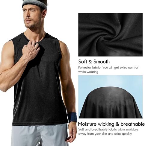 Men's Workout Sleeveless Shirts Quick Dry Muscle Swim Shirt Gym Fitness Running Beach Tank Tops in Saudi Arabia