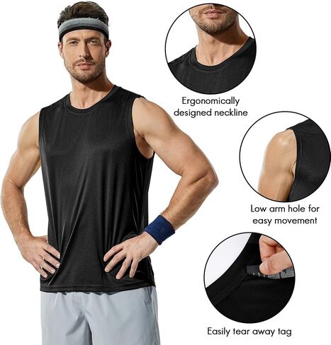 Men's Workout Sleeveless Shirts Quick Dry Muscle Swim Shirt Gym Fitness Running Beach Tank Tops in Saudi Arabia