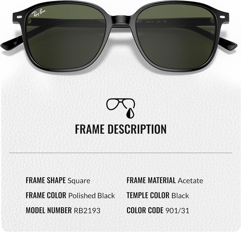 نظارات شمسية Ray-Ban RB2193 LEONARD مربعة الشكل للرجال والنساء مع مجموعة نظارات RAYBAN الرسمية in Saudi Arabia