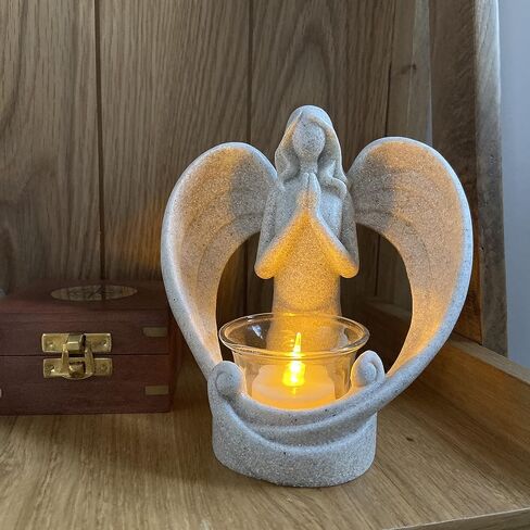 OakiWay Memorial Candle Gifts – Angel Figurines Tealight Candle Holder, Sympathy Gifts for Loss of Loved One, W/Flickering Led Candle, Bereavement, Grief, Funeral, Remembrance, Memory Home Decorations in Saudi Arabia