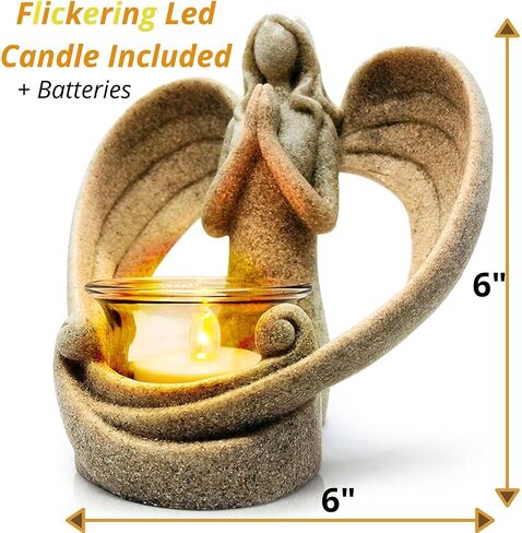 OakiWay Memorial Candle Gifts – Angel Figurines Tealight Candle Holder, Sympathy Gifts for Loss of Loved One, W/Flickering Led Candle, Bereavement, Grief, Funeral, Remembrance, Memory Home Decorations in Saudi Arabia