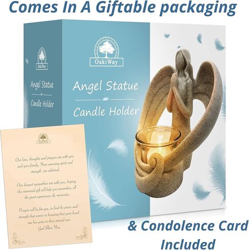 OakiWay Memorial Candle Gifts – Angel Figurines Tealight Candle Holder, Sympathy Gifts for Loss of Loved One, W/Flickering Led Candle, Bereavement, Grief, Funeral, Remembrance, Memory Home Decorations in Saudi Arabia