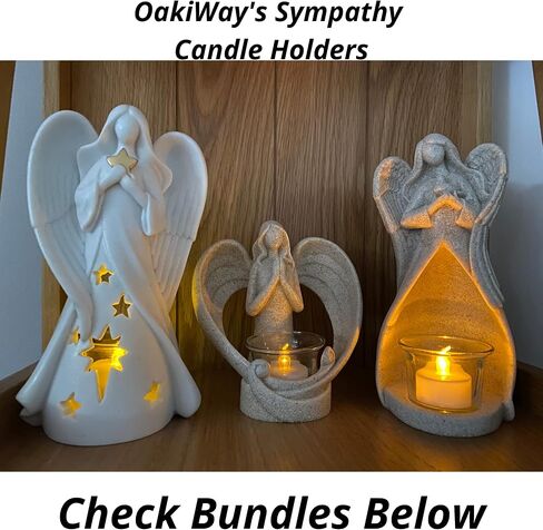 OakiWay Memorial Candle Gifts – Angel Figurines Tealight Candle Holder, Sympathy Gifts for Loss of Loved One, W/Flickering Led Candle, Bereavement, Grief, Funeral, Remembrance, Memory Home Decorations in Saudi Arabia