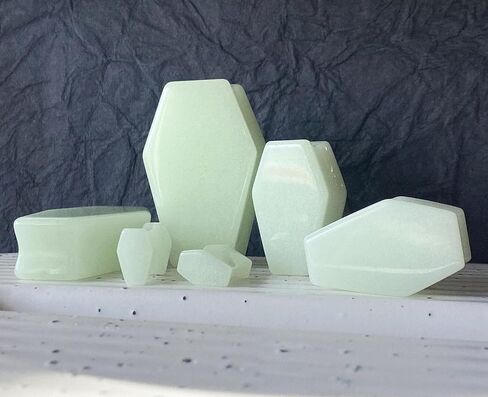 PAIR of Unique Glow in the Dark Stone Coffin Shaped Double Flare Plugs - Gauges - Body Jewelry in Saudi Arabia