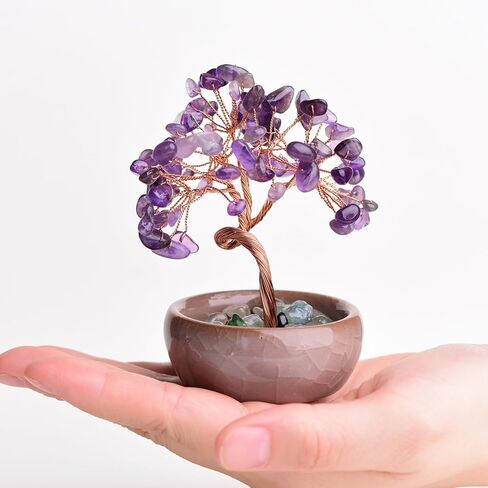 Crystal Tree of Life 7 Chakra Healing Crystal Trees for Home Decor with Ceramic Base Handmade Stone Feng Shui Bonsai Money Trees for Women Birthday Gifts (Citrine) in Kuwait