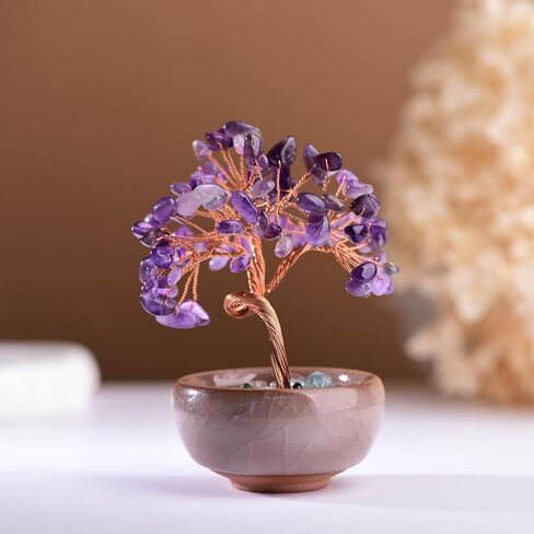 Crystal Tree of Life 7 Chakra Healing Crystal Trees for Home Decor with Ceramic Base Handmade Stone Feng Shui Bonsai Money Trees for Women Birthday Gifts (Citrine) in Kuwait