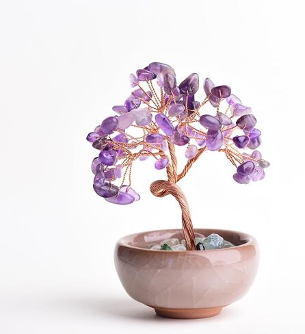 Crystal Tree of Life 7 Chakra Healing Crystal Trees for Home Decor with Ceramic Base Handmade Stone Feng Shui Bonsai Money Trees for Women Birthday Gifts (Citrine) in Kuwait