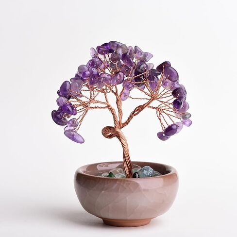 Crystal Tree of Life 7 Chakra Healing Crystal Trees for Home Decor with Ceramic Base Handmade Stone Feng Shui Bonsai Money Trees for Women Birthday Gifts (Citrine) in Kuwait