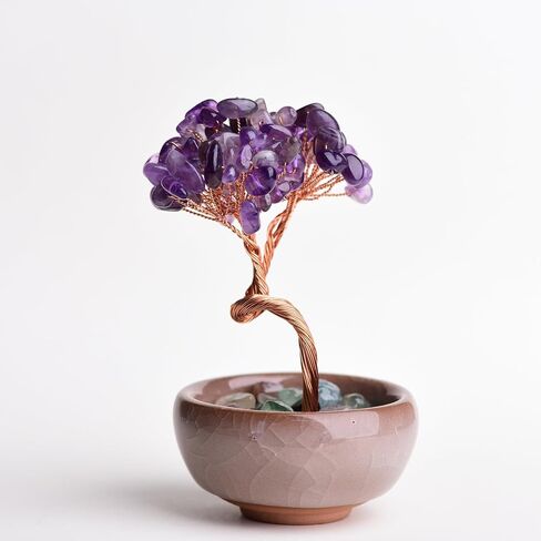 Crystal Tree of Life 7 Chakra Healing Crystal Trees for Home Decor with Ceramic Base Handmade Stone Feng Shui Bonsai Money Trees for Women Birthday Gifts (Citrine) in Kuwait