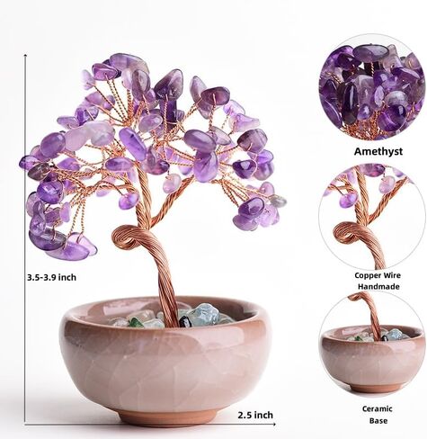 Crystal Tree of Life 7 Chakra Healing Crystal Trees for Home Decor with Ceramic Base Handmade Stone Feng Shui Bonsai Money Trees for Women Birthday Gifts (Citrine) in Kuwait