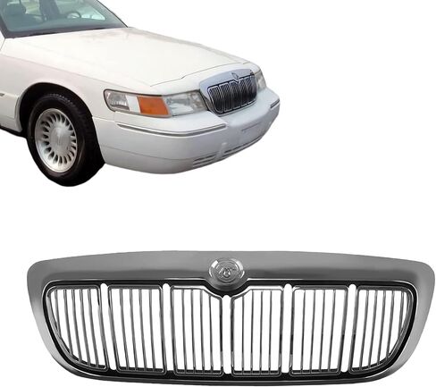 CarPartsDepot الجبهة الكروم مصبغة شواء شريط عمودي الإطار الأسود المحيطي الجسم الجمعية متوافق مع 1998-2002 ميركوري جراند ماركيز LS/GS F8MZ8200AA FO1200353 in Saudi Arabia
