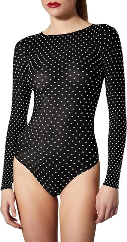 بدلة للجسم من Wolford Dots String للنساء ذات قصة ضيقة وأكمام طويلة شفافة مع نمط منقط محبوك ثلاثي الأبعاد وخط عنق مستقيم in Saudi Arabia