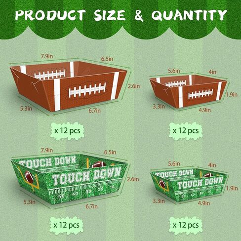 36 Pcs Football Party Decorations Paper Food Trays, Football Party Favors Food Trays Disposable Football Party Supplies Football Decor Serving Tray Birthday Bowl Party Food Boats Nacho Tray in Kuwait