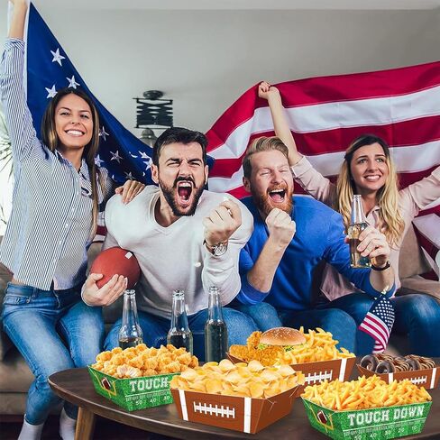 36 Pcs Football Party Decorations Paper Food Trays, Football Party Favors Food Trays Disposable Football Party Supplies Football Decor Serving Tray Birthday Bowl Party Food Boats Nacho Tray in Kuwait