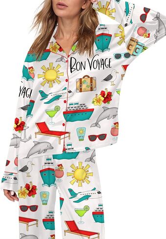 SHESHOW Womens Pajama Sets Long Sleeve Button Down Silky Pjs Travel Print Satin Pajama Set for Women 2 Piece in Saudi Arabia