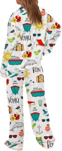SHESHOW Womens Pajama Sets Long Sleeve Button Down Silky Pjs Travel Print Satin Pajama Set for Women 2 Piece in Saudi Arabia