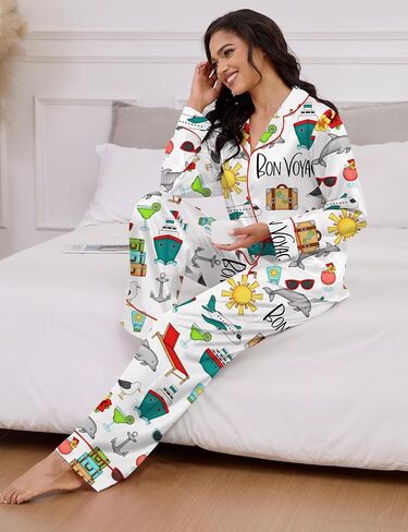 SHESHOW Womens Pajama Sets Long Sleeve Button Down Silky Pjs Travel Print Satin Pajama Set for Women 2 Piece in Saudi Arabia