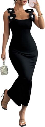 GORGLITTER Women's Floral Bodycon Maxi Dress Fall Wedding Guest Dress Square Neck Cocktail Party Dresses in Saudi Arabia
