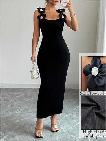 GORGLITTER Women's Floral Bodycon Maxi Dress Fall Wedding Guest Dress Square Neck Cocktail Party Dresses in Saudi Arabia