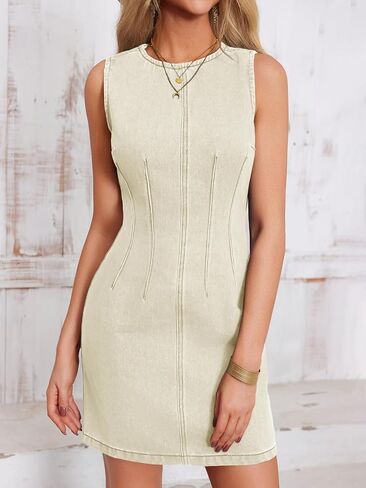 Wenrine Womens Denim Mini Dress Casual Sleeveless Crewneck Summer Jean Tank Dresses in Saudi Arabia